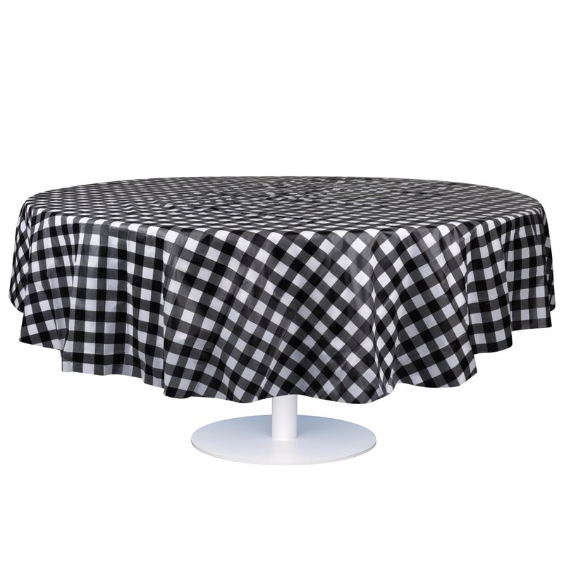 Grandipity Black Gingham Checkered Plastic Table Cloth Disposable (6 Pk) 84in Round Tablecloth Premium Party Table Cloths Disposable - Perfect Table Cloth Round Cover for Any Table Up to 6 Feet - Image 1